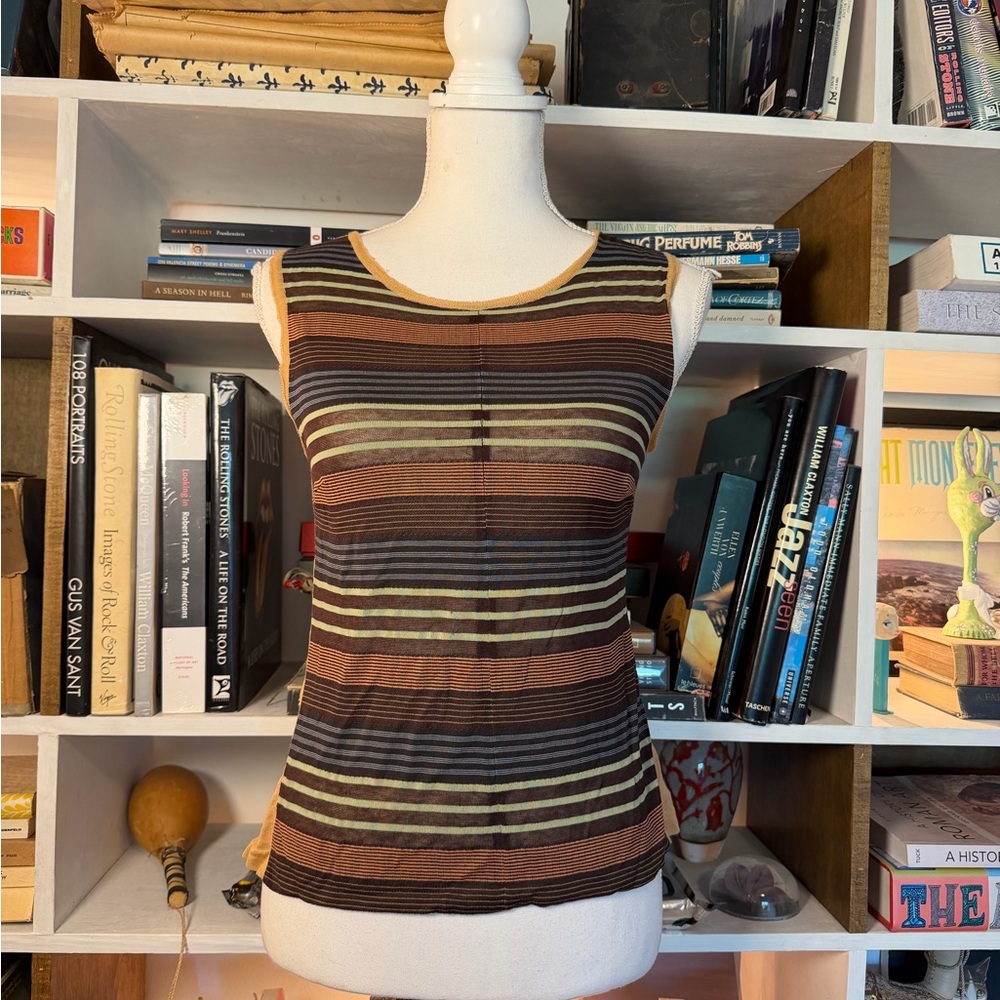 Striped Sleeveless Knit Top - Brown & Olive